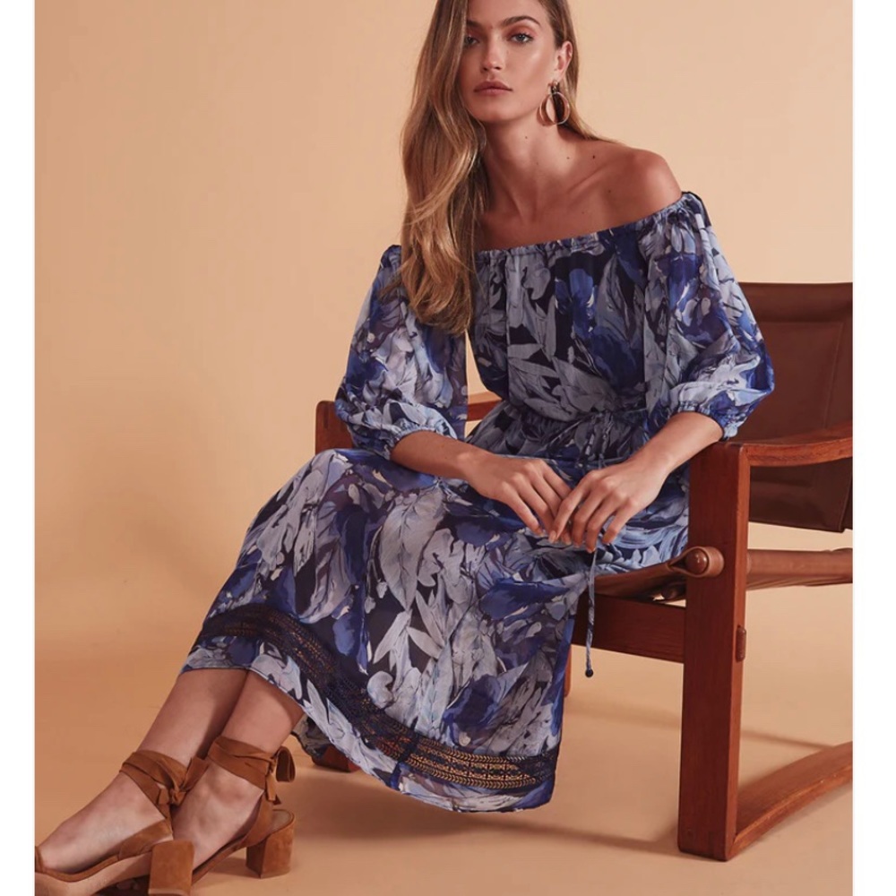 Tularosa Marty Midi Dress midnight floral off the shoulder NWT